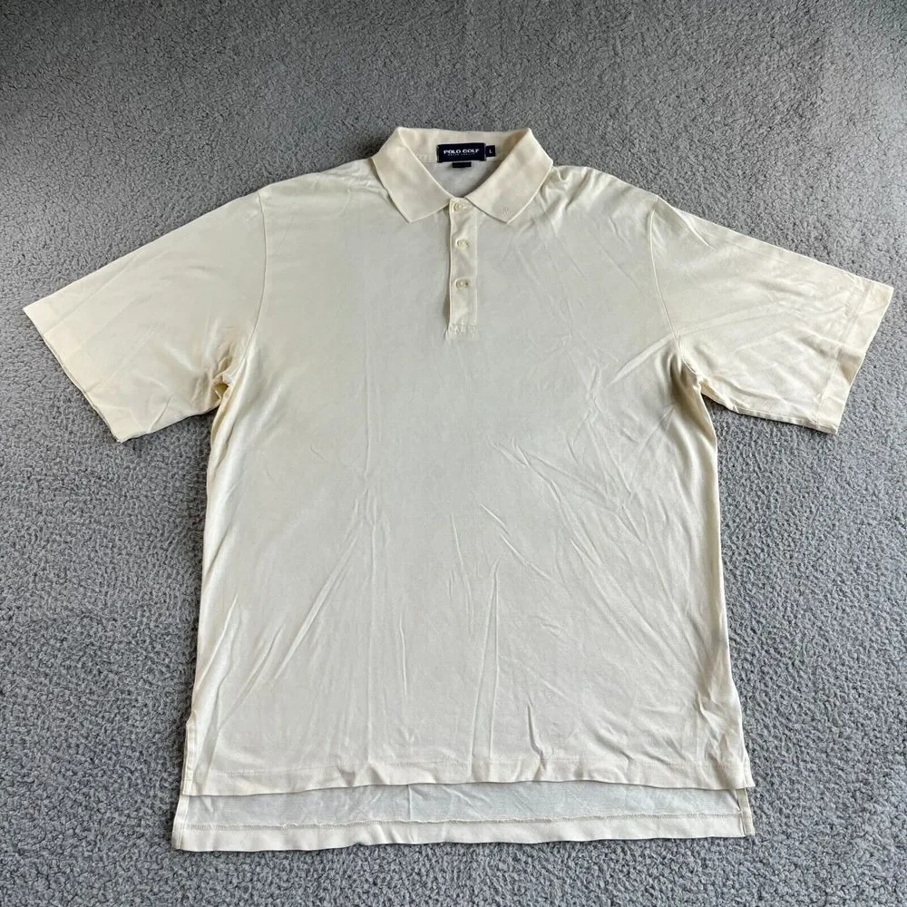 Vintage Ralph Lauren Polo Golf‎ Shirt Mens Large Light Yellow Argyle Pullover